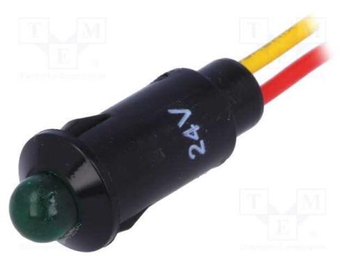 Luz indicadora: LED, convexa, verde, 24VDC, 8,2mm.