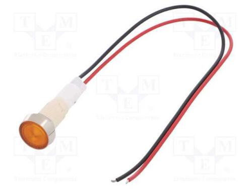 Luz indicadora: LED, plana, amarela, 12VDC, 12VAC.