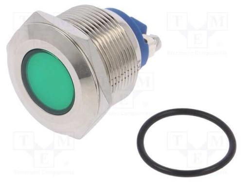 Luz indicadora: LED, plana, verde, 12VDC, 12VAC, .