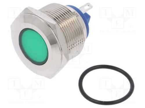 Luz indicadora: LED, plana, verde, 12VDC, 12VAC, .