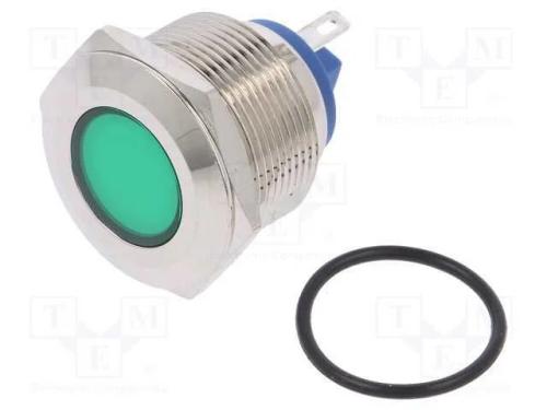 Luz indicadora: LED, plana, verde, 12VDC, 12VAC, .