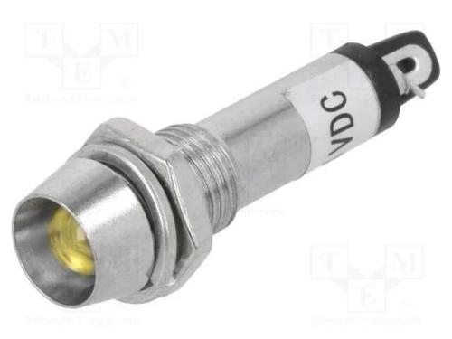 Luz indicadora: LED, côncavo, amarela, 24VDC, 8,2.