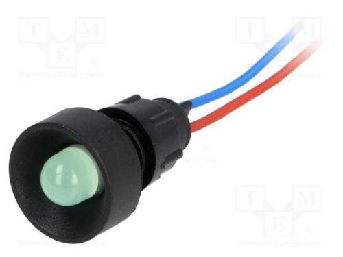 Luz indicadora: LED, côncavo, verde, 12VDC, 12VAC.
