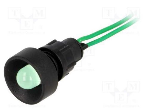 Luz indicadora: LED, côncavo, verde, 230VAC, 13mm.