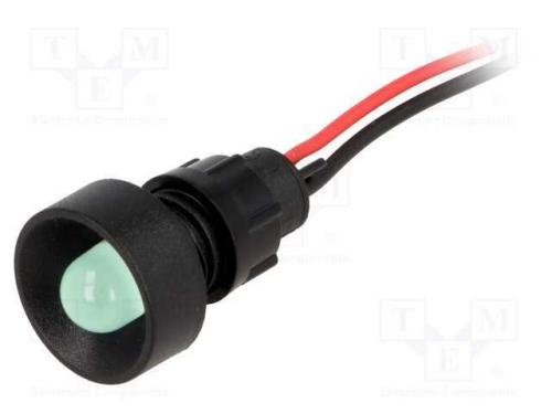 Luz indicadora: LED, côncavo, verde, 220VDC, 13mm.