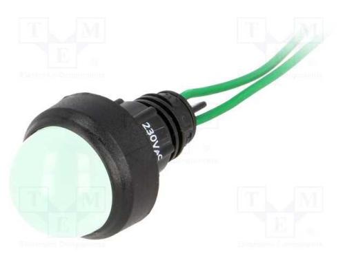 Luz indicadora: LED, convexa, verde, 230VAC, 13mm.
