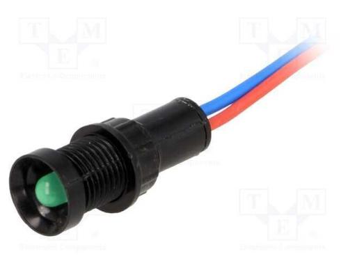 Luz indicadora: LED, côncavo, verde, 12VDC, 12VAC.
