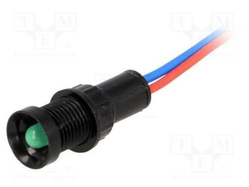 Luz indicadora: LED, côncavo, verde, 12VDC, 12VAC.