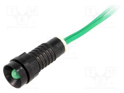 Luz indicadora: LED, côncavo, verde, 230VAC, 11mm.