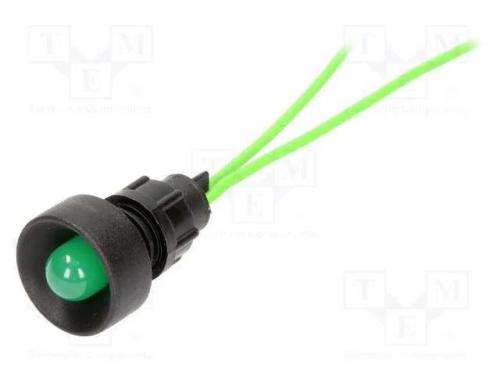 Luz indicadora: LED, côncavo, verde, 230VAC, 13mm.