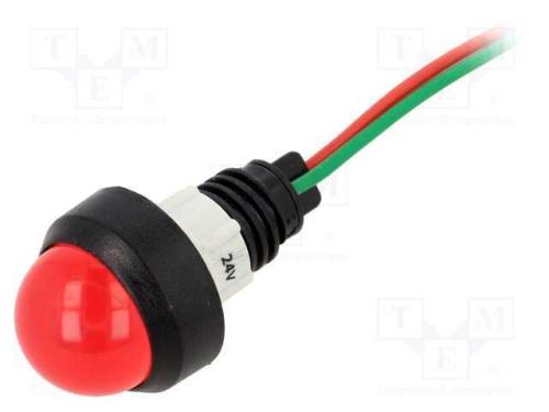 Luz indicadora: LED, convexa, vermelho, 24VDC, 24.