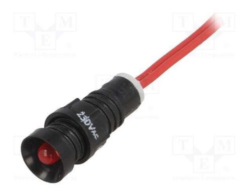 Luz indicadora: LED, côncavo, vermelho, 230VAC, 1.
