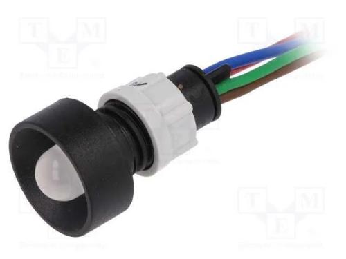 Luz indicadora: LED, côncavo, vermelho/verde/azul.