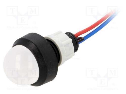 Luz indicadora: LED, convexa, branco, 12VDC, 12VA.