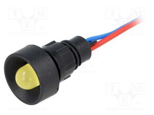Luz indicadora: LED, côncavo, amarela, 12VDC, 12V.