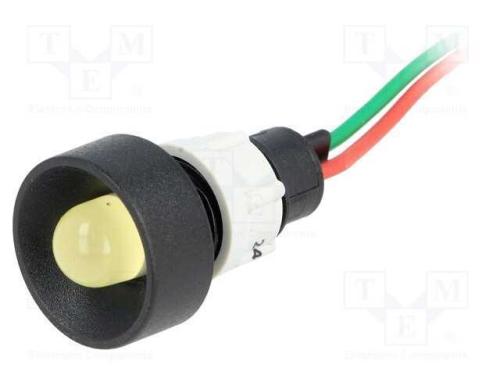 Luz indicadora: LED, côncavo, amarela, 24VDC, 24V.