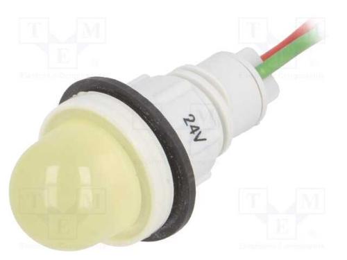 Luz indicadora: LED, convexa, amarela, 24VDC, 24V.