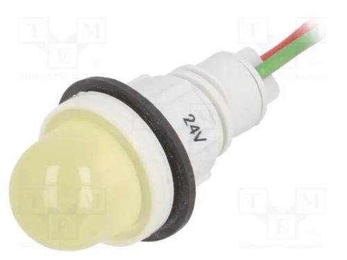 Luz indicadora: LED, convexa, amarela, 24VDC, 24V.