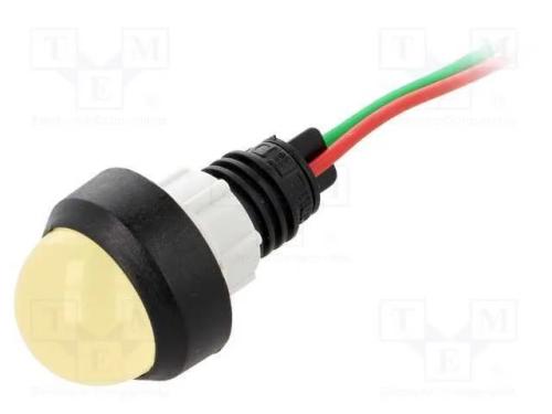Luz indicadora: LED, convexa, amarela, 24VDC, 24V.