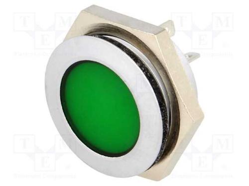 Luz indicadora: LED, plana, verde, 24÷28VDC, 22mm.