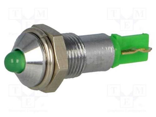 Luz indicadora: LED, convexa, verde, 24÷28VDC, 6,.