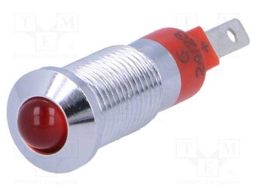 Luz indicadora: LED, convexa, vermelho, 24÷28VDC,.