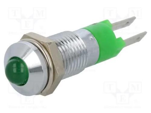 Luz indicadora: LED, convexa, verde, 12÷14VDC, 8,.