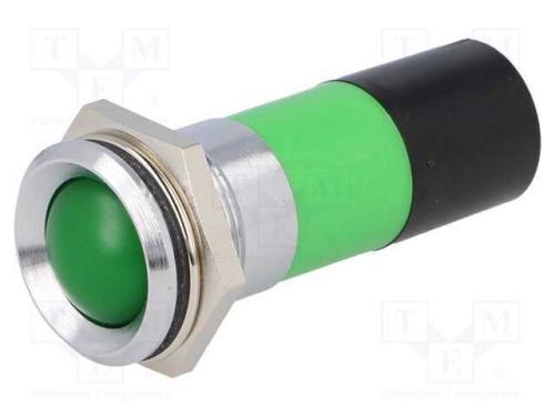 Luz indicadora: LED, côncavo, verde, 230VDC, 230V.