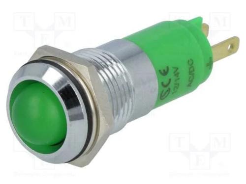 Luz indicadora: LED, côncavo, verde, 12÷14VDC, 12.