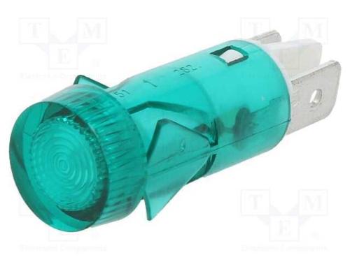 Luz indicadora: com lâmpada de néon, plana, verde.