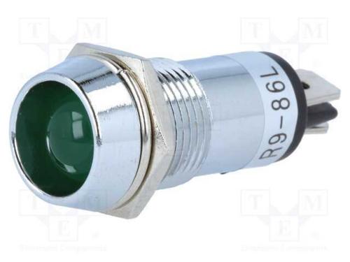 Luz indicadora: LED, côncavo, verde, 24VDC, 14,2m.