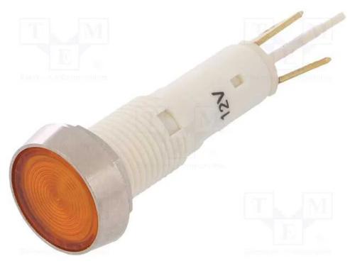 Luz indicadora: LED, plana, amarela, 12VDC, 12VAC.