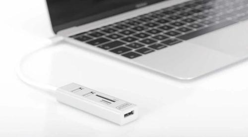 Digitus Usb-C-Hub 3-Port 2.0->3xa2.0 1xreader In.Kabel Weiß