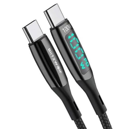 Kabel Usb-C Na Usb-C Blitzwolf Bw-Tc23, S Displejem, 100 W, 0,9 M (Cerný)