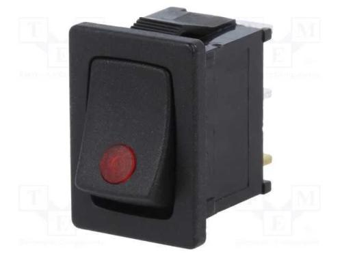 ROCKER, SPST, Pos: 2, ON-OFF, 16A/12VDC, preto, L.