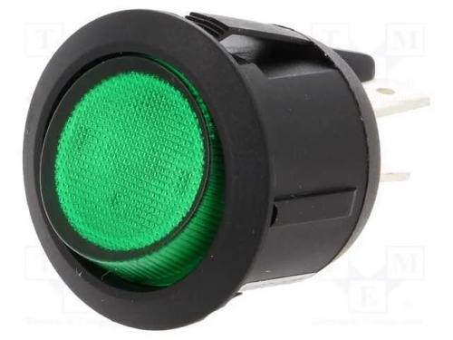 ROCKER, DPST, Pos: 2, ON-OFF, 10A/250VAC, verde, .