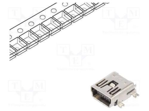 Tomada, Usb B Mini, para Pcb, Smt,Tht, Pin: 5, Horizontais, Usb 2.0