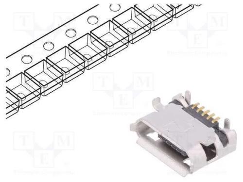 Tomada, Usb B Micro, para Pcb, Smt,Tht, Pin: 5, Horizontais, Preta