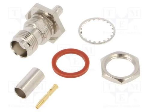 Tomada, Tnc, Fêmea, Simples, 50o, Cerrar, Ptfe, Dourado, -40÷85c