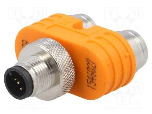 T- Conector, Macho M12,Fêmea M12 X2, Pin: 5, Ip67, Y, 60v