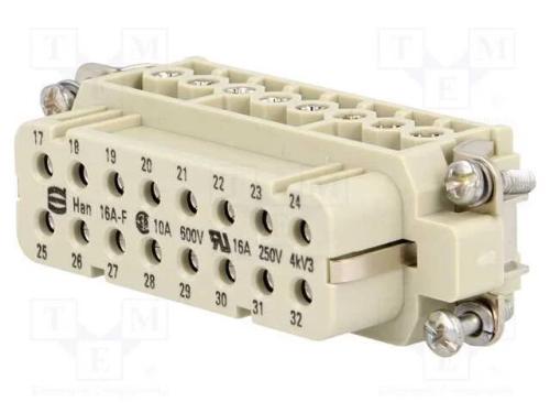 Conector: HDC, fêmea, Han A, PIN: 16, 16+PE, tama.
