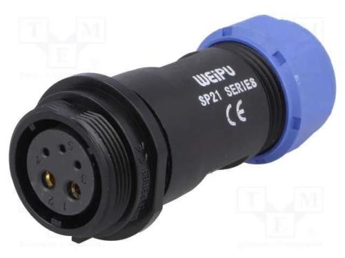 Ficha, SP21, fêmea, PIN: 5(2+3), IP68, 7÷12mm, 5A.