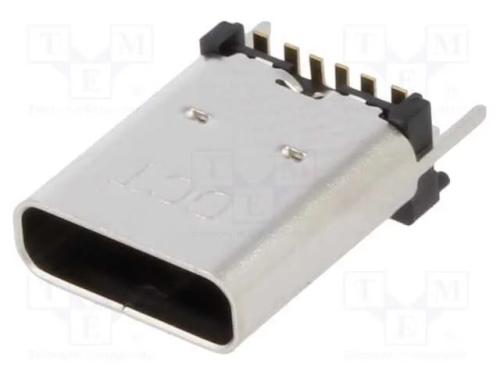 Tomada, Usb C, Smt, Pin: 6, Verticais, Top Board Mount, Usb-C, 3a