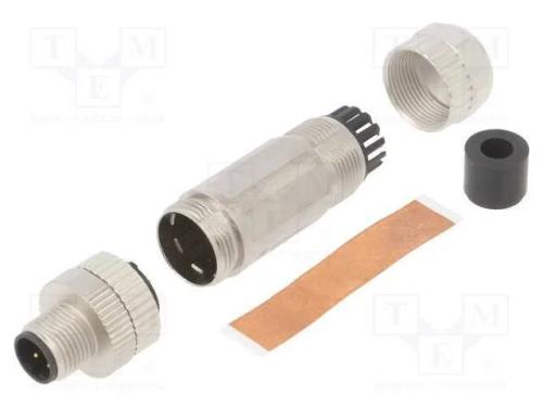 Ficha, M12, Pin: 4, Macho, Código D-Ethernet, com Cabo, Solda, Ip65