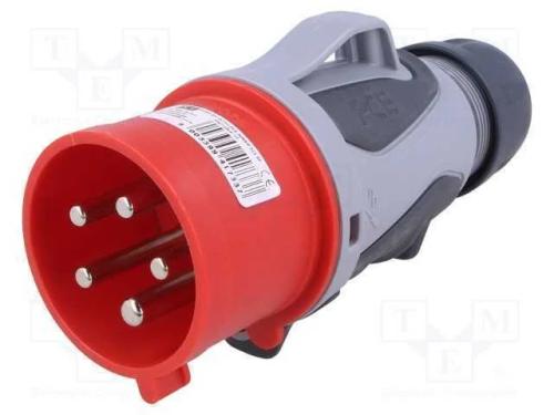 Conector: de alimentação AC 3 fases, ficha, macho.