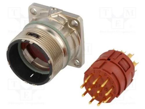 Conector: M23, Tomada, Pin: 12, Macho, Solda, Simples, 7a, Dourado