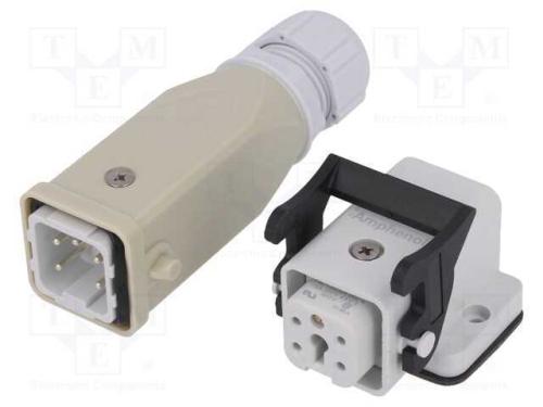 Conector: Hdc, Macho + Fêmea, C146, Pin: 5, 4+Pe, Tamanho A3, M20