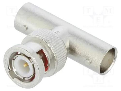 T- conector, BNC tomada x2,BNC ficha, 50O, delrin.