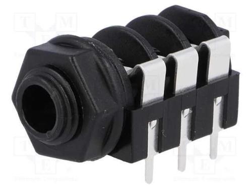 Tomada, Jack 6,3mm, F&ecirc;mea, Stereo, Faixas: 3, Angulares 90, Tht