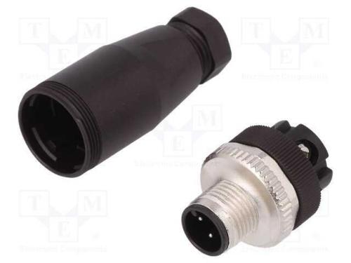 Conector: M12, Ficha, Macho, Pin: 4, Rosca Externa,Torcidos, 4a